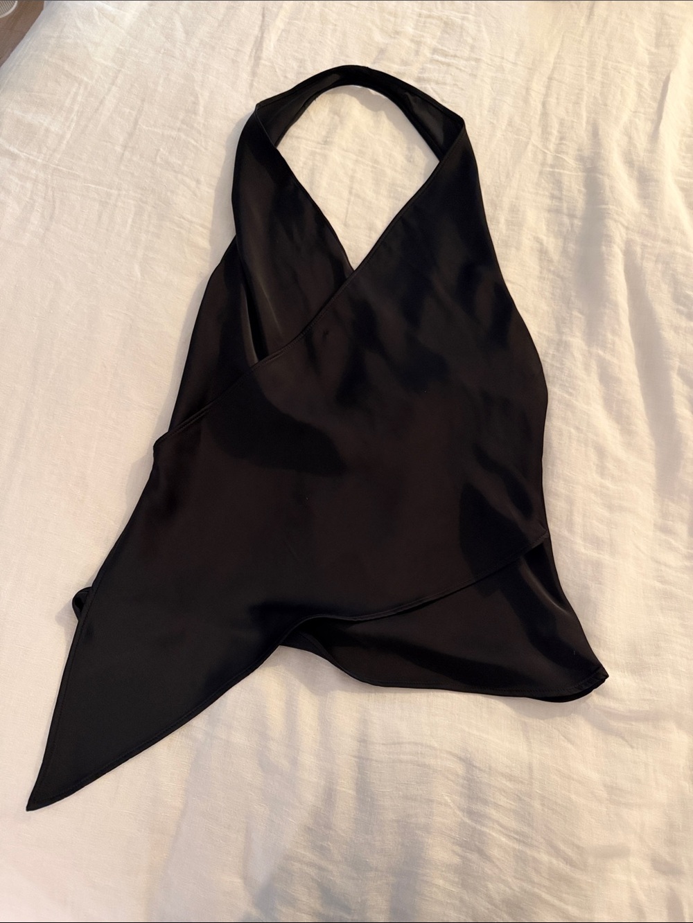 Zara Black Halter Wrap Satin Top